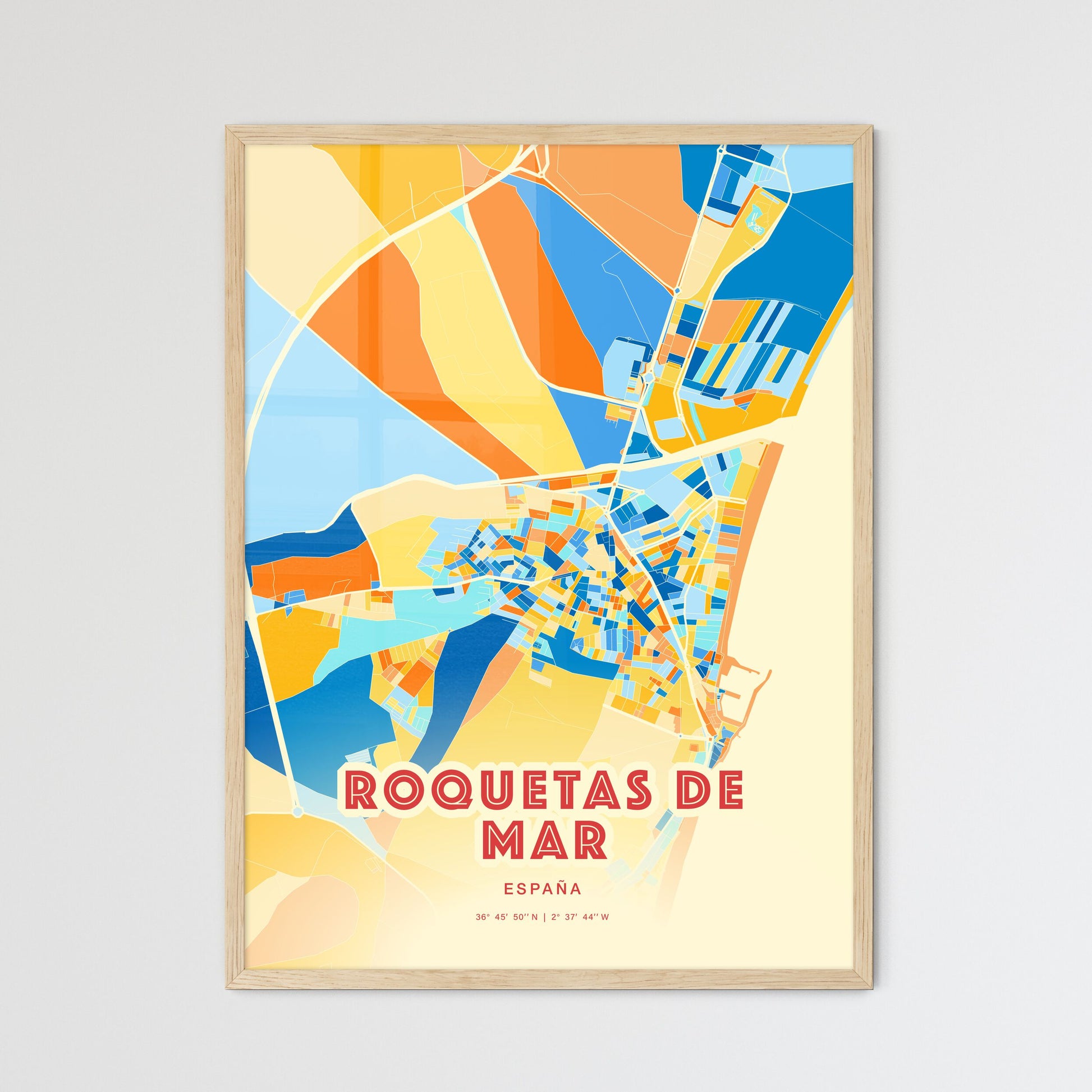 Colorful ROQUETAS DE MAR SPAIN Fine Art Map Blue Orange