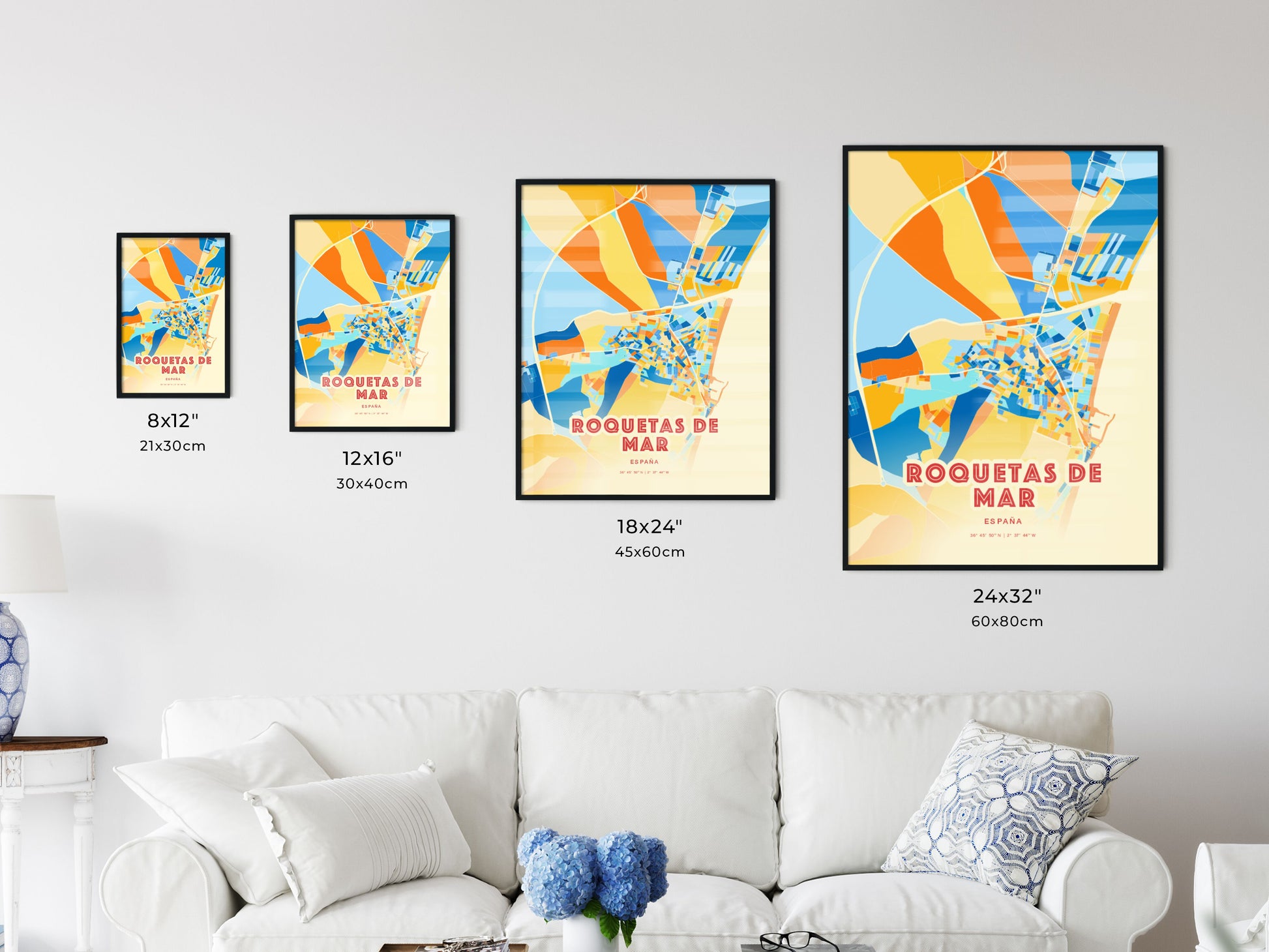 Colorful ROQUETAS DE MAR SPAIN Fine Art Map Blue Orange