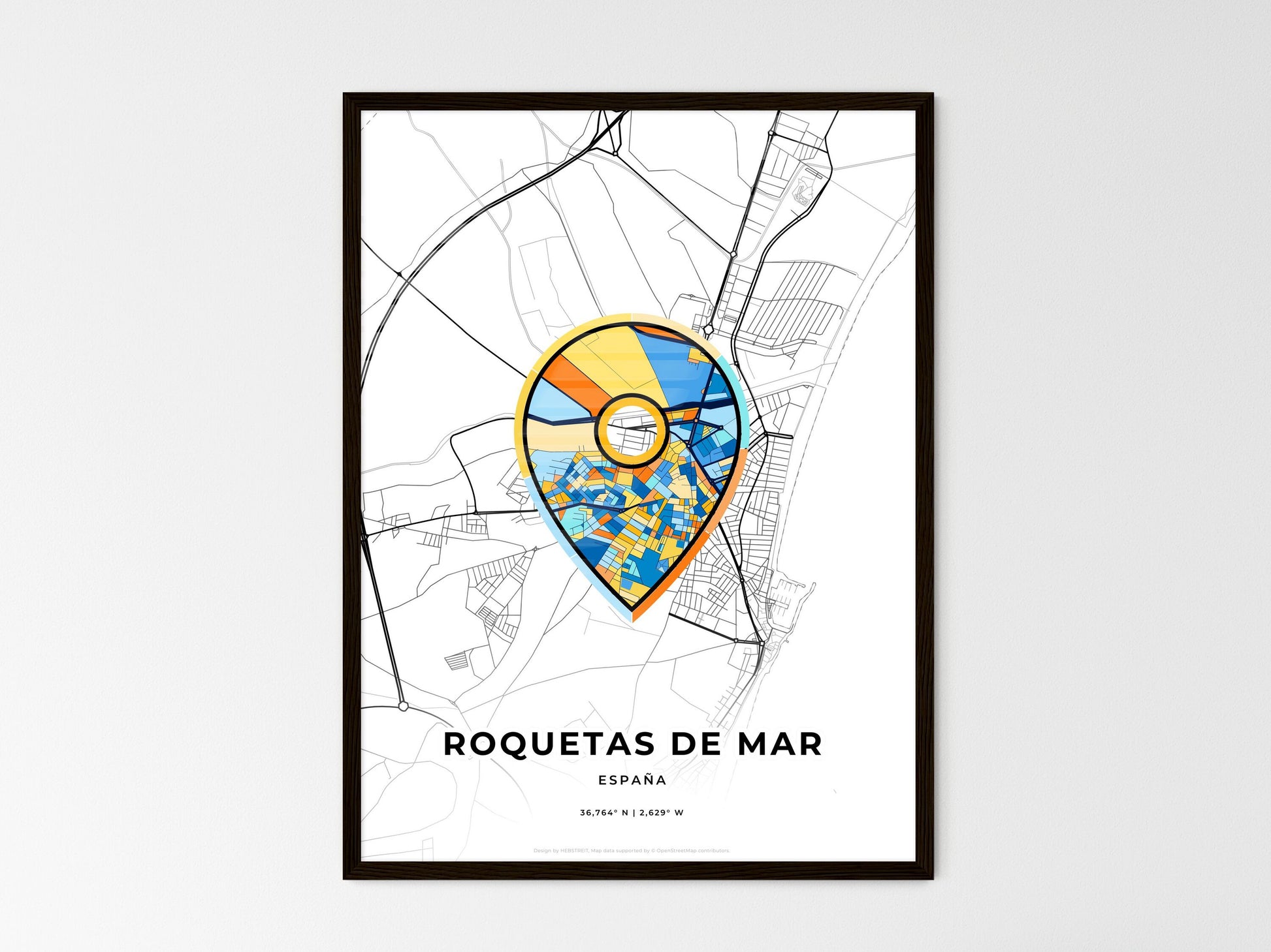 Roquetas De Mar Spain wedding art map with pointer icon