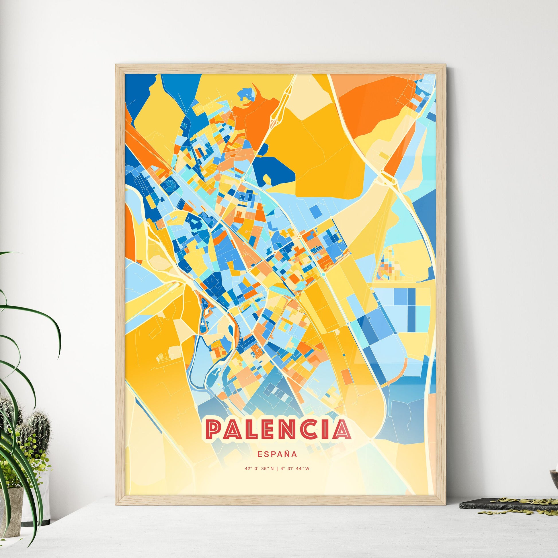 Colorful PALENCIA SPAIN Fine Art Map Blue Orange