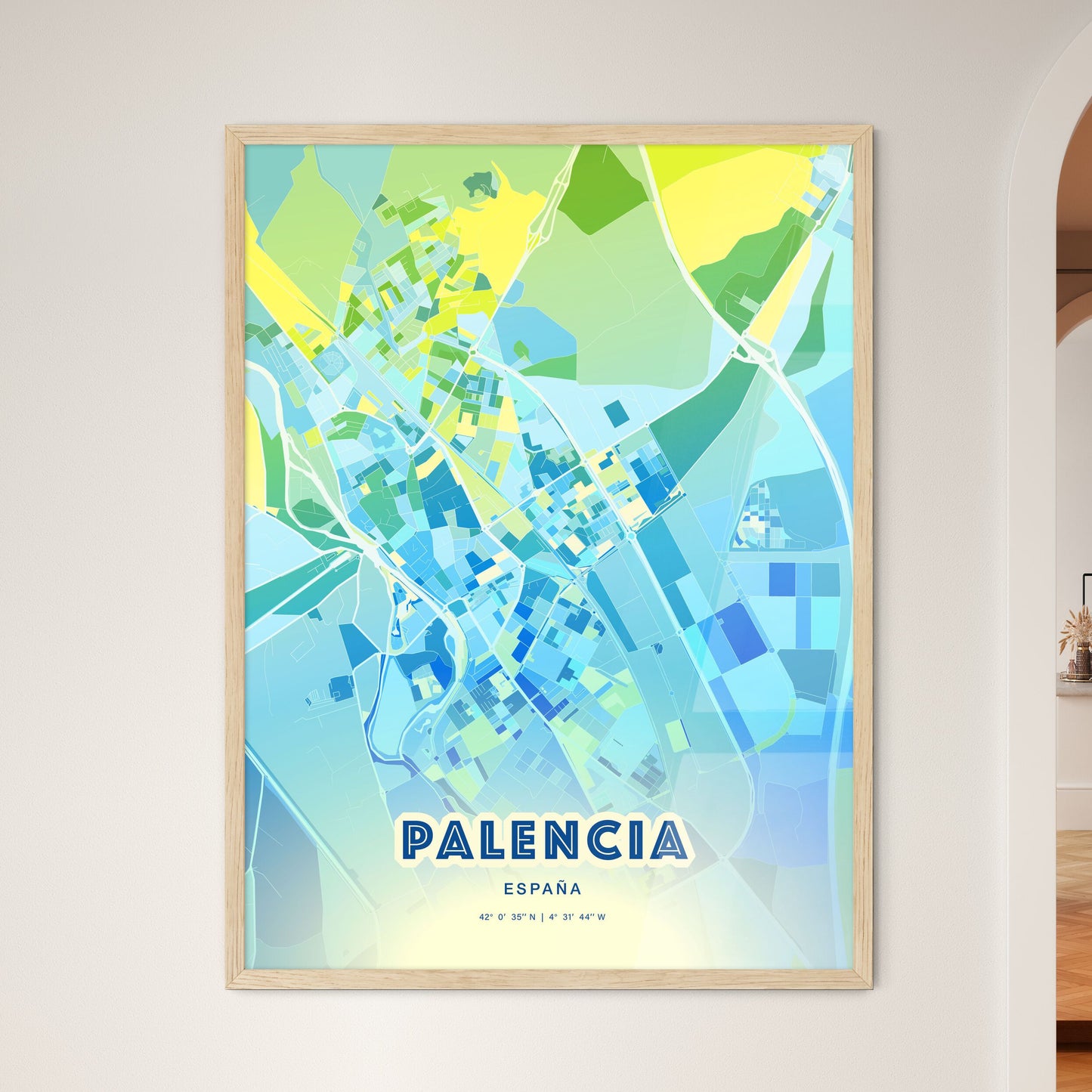 Colorful PALENCIA SPAIN Fine Art Map Cool Blue