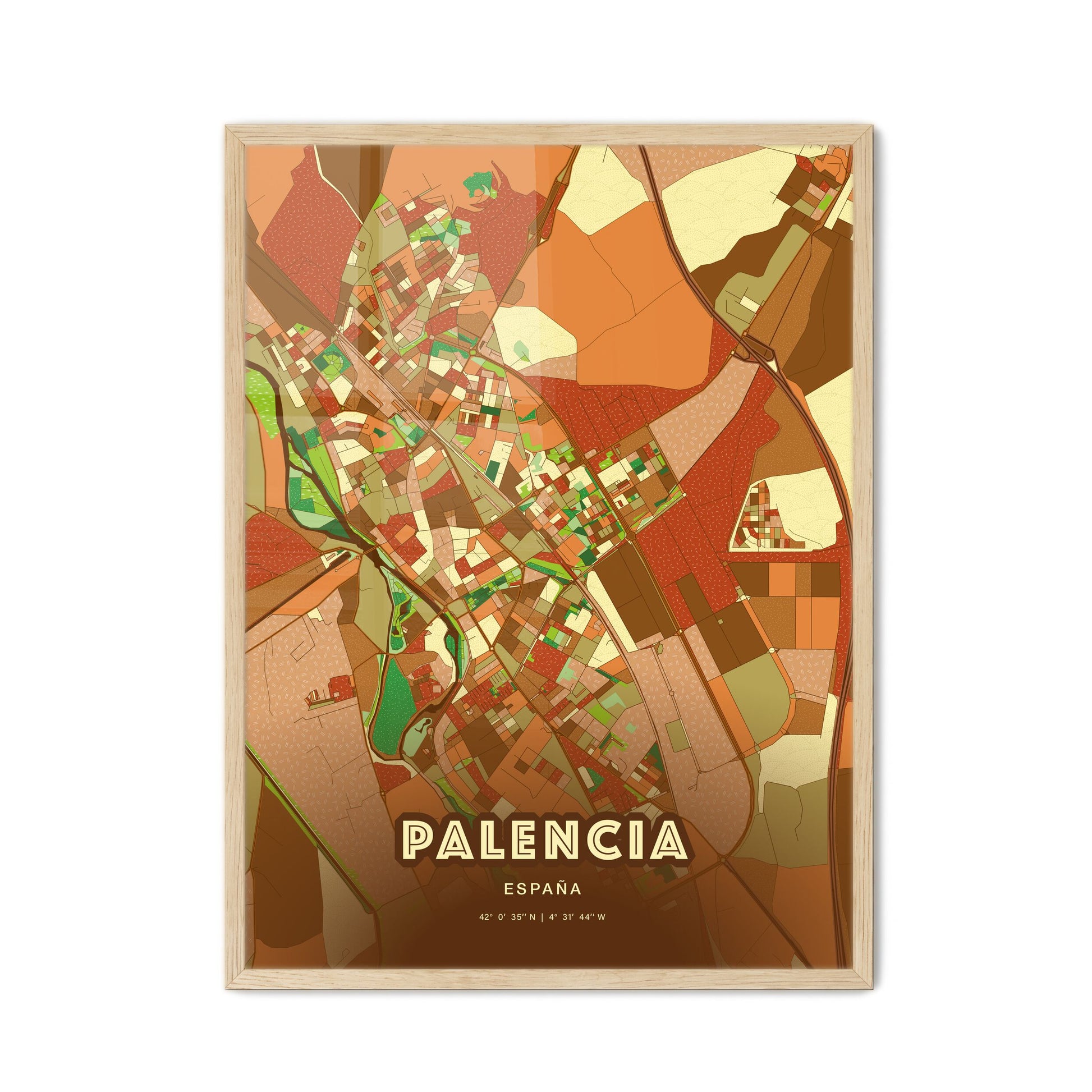 Colorful PALENCIA SPAIN Fine Art Map Farmhouse