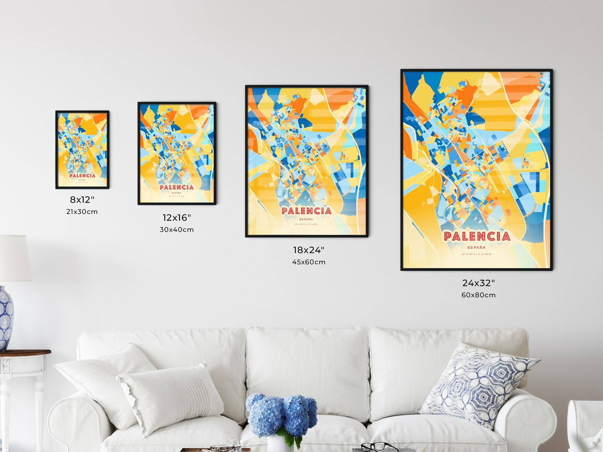 Colorful PALENCIA SPAIN Fine Art Map Blue Orange