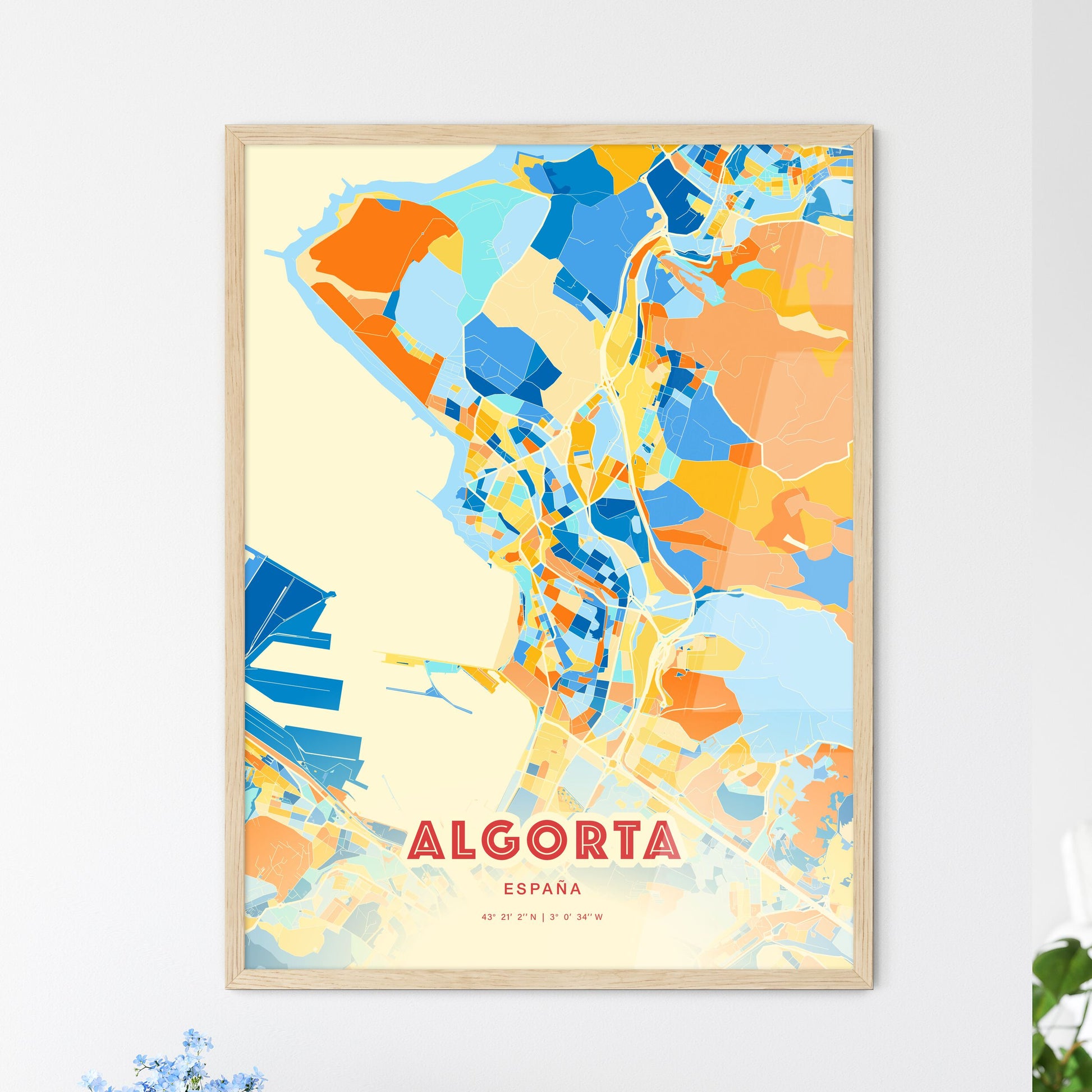 Colorful ALGORTA SPAIN Fine Art Map Blue Orange