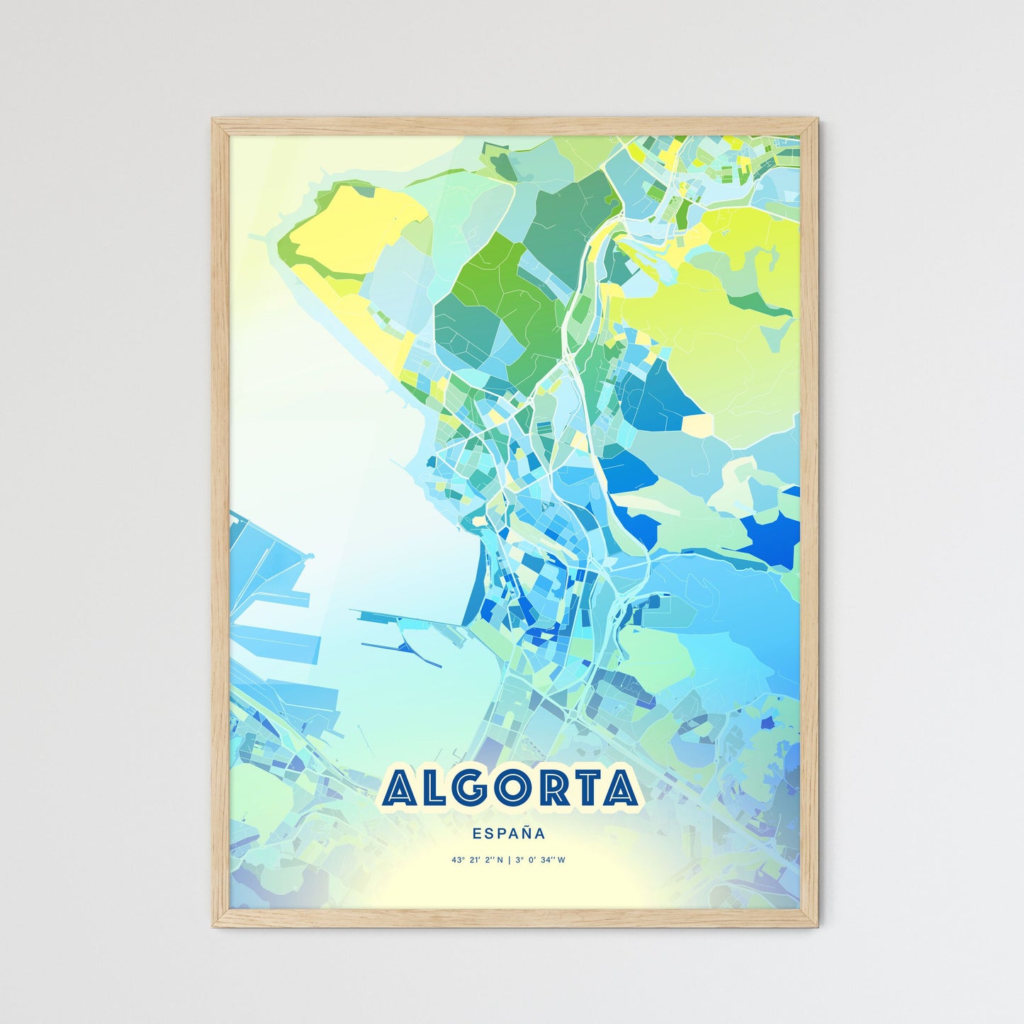 Colorful ALGORTA SPAIN Fine Art Map Cool Blue