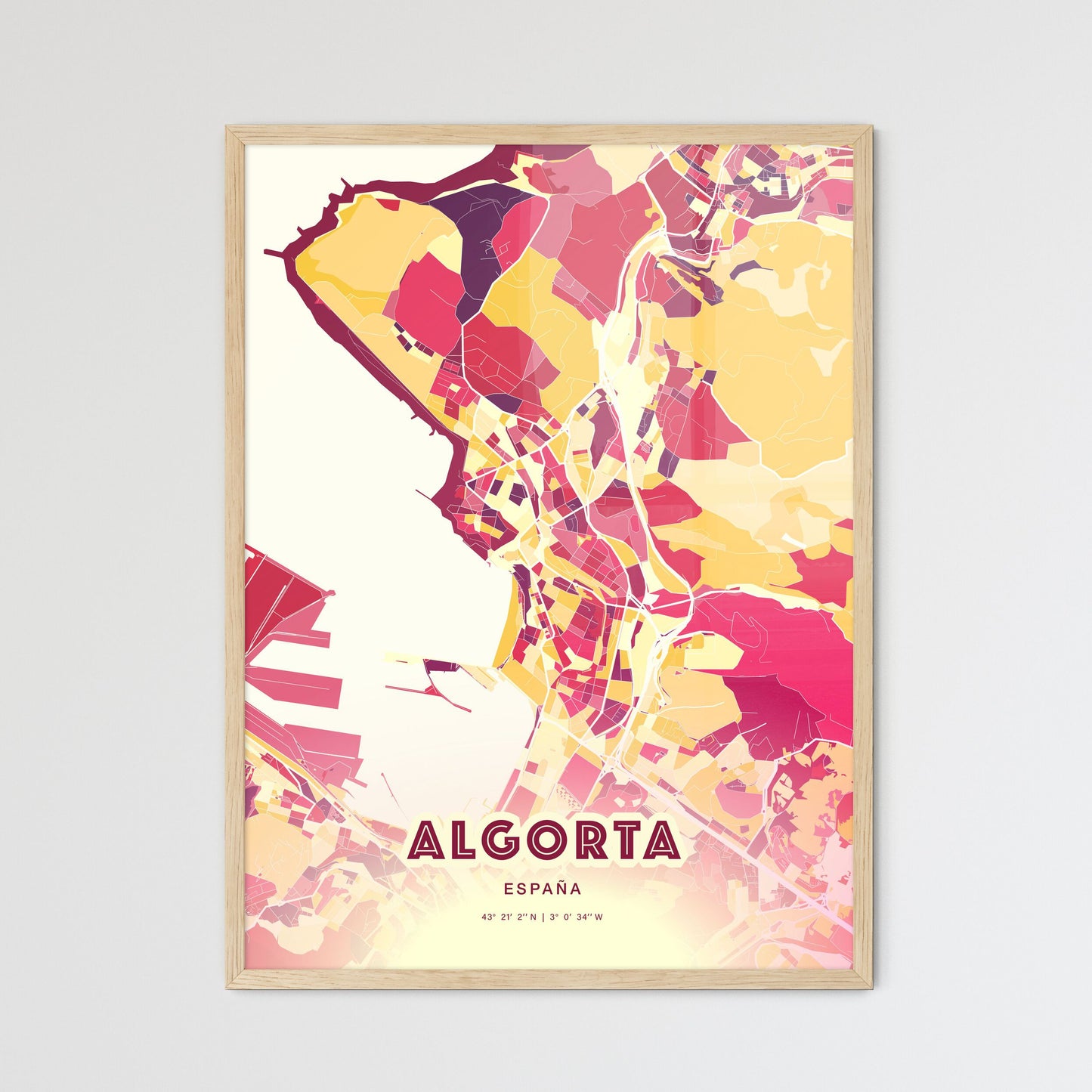 Colorful ALGORTA SPAIN Fine Art Map Hot Red