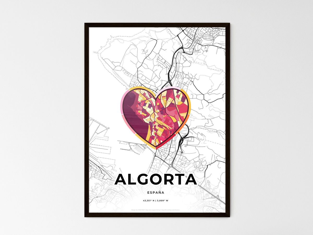 Algorta Spain wedding art map with heart icon