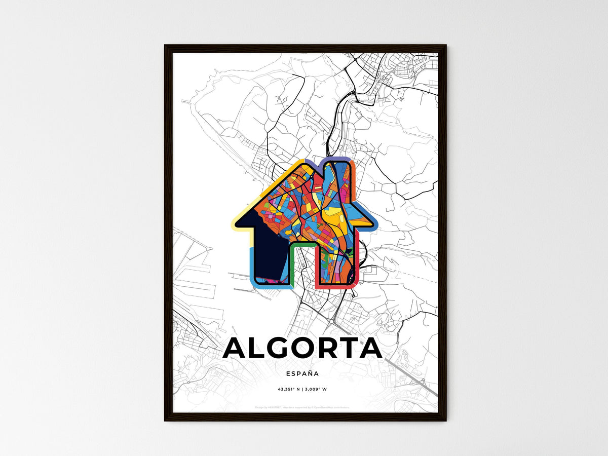 Algorta Spain wedding art map with home icon