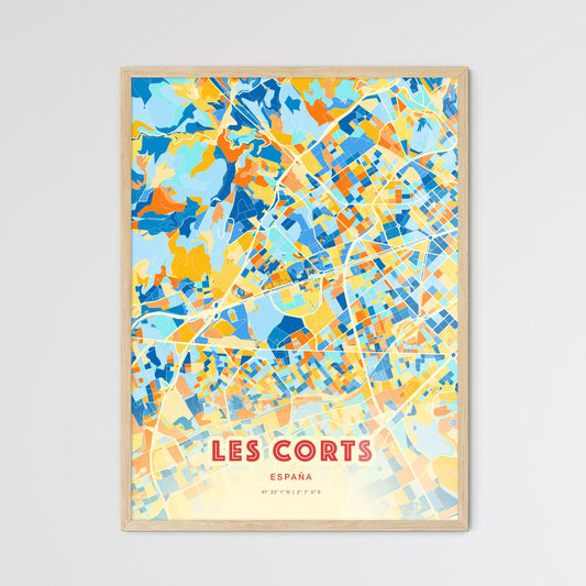 Colorful LES CORTS SPAIN Fine Art Map Blue Orange