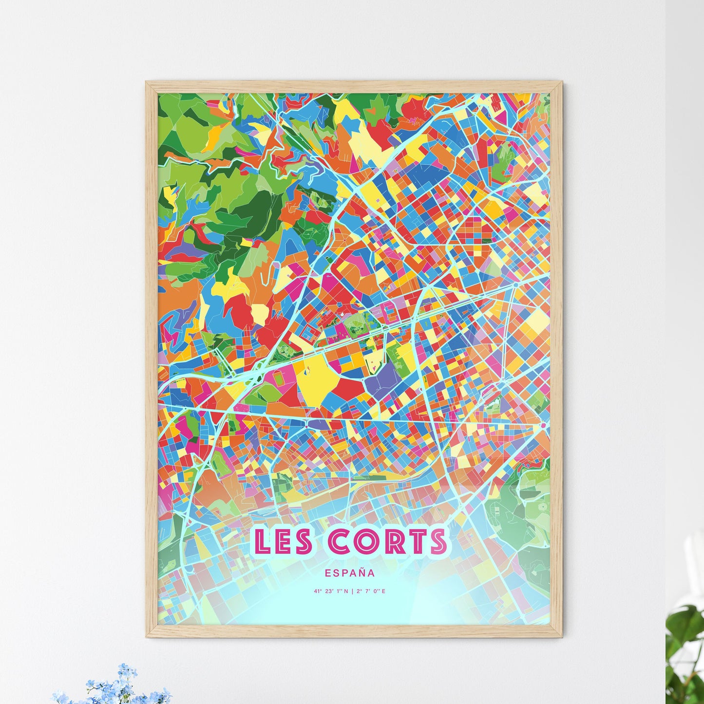 Colorful LES CORTS SPAIN Fine Art Map Crazy Colors