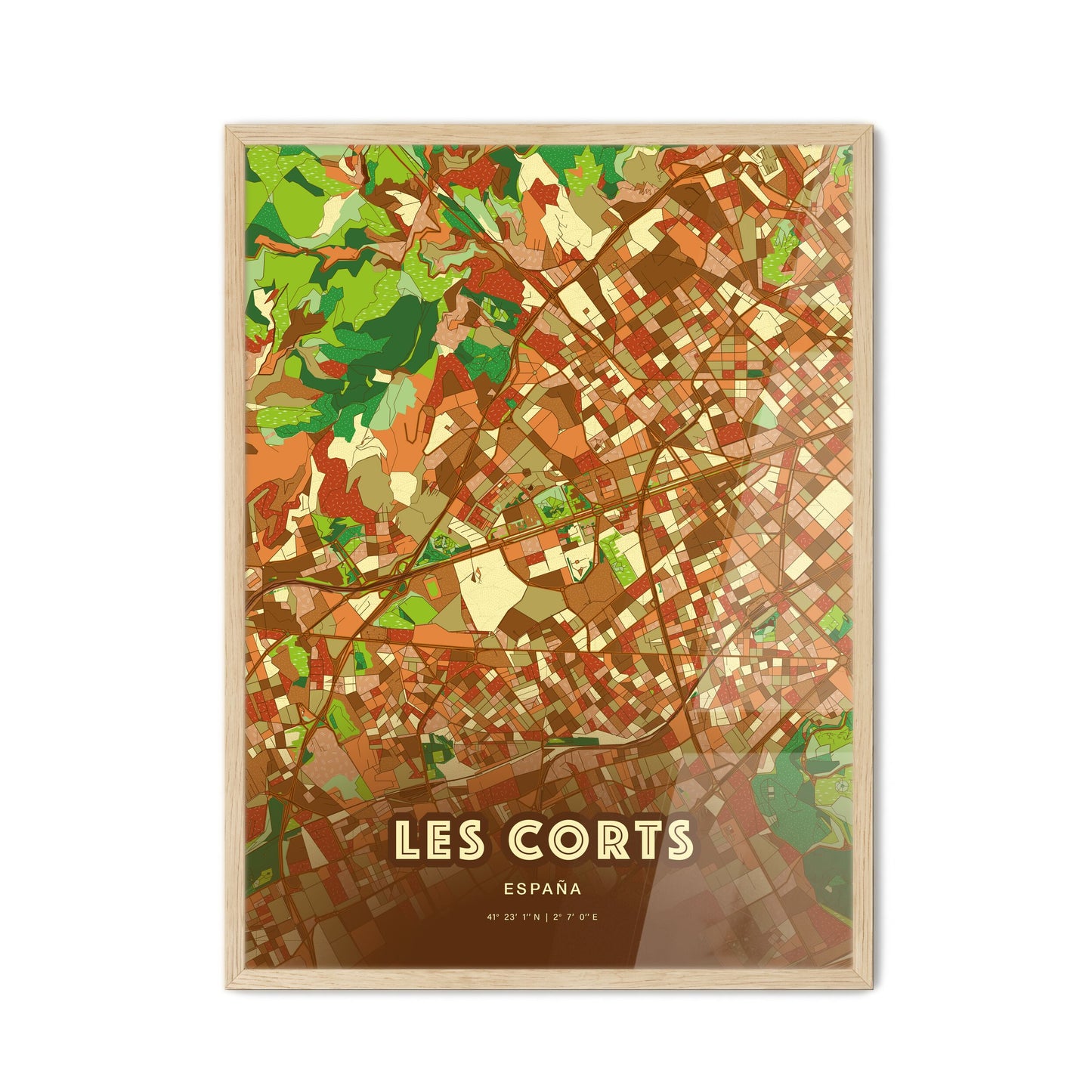 Colorful LES CORTS SPAIN Fine Art Map Farmhouse