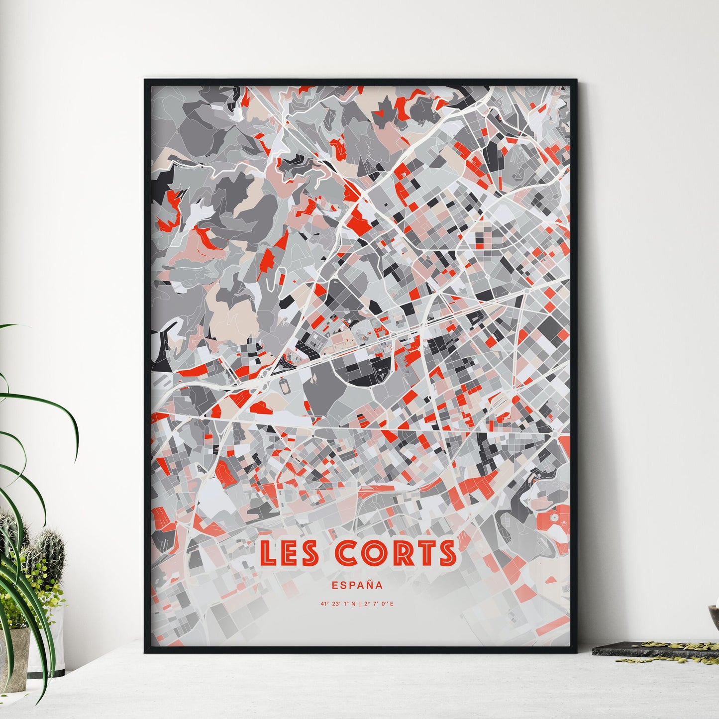 Colorful LES CORTS SPAIN Fine Art Map Modern
