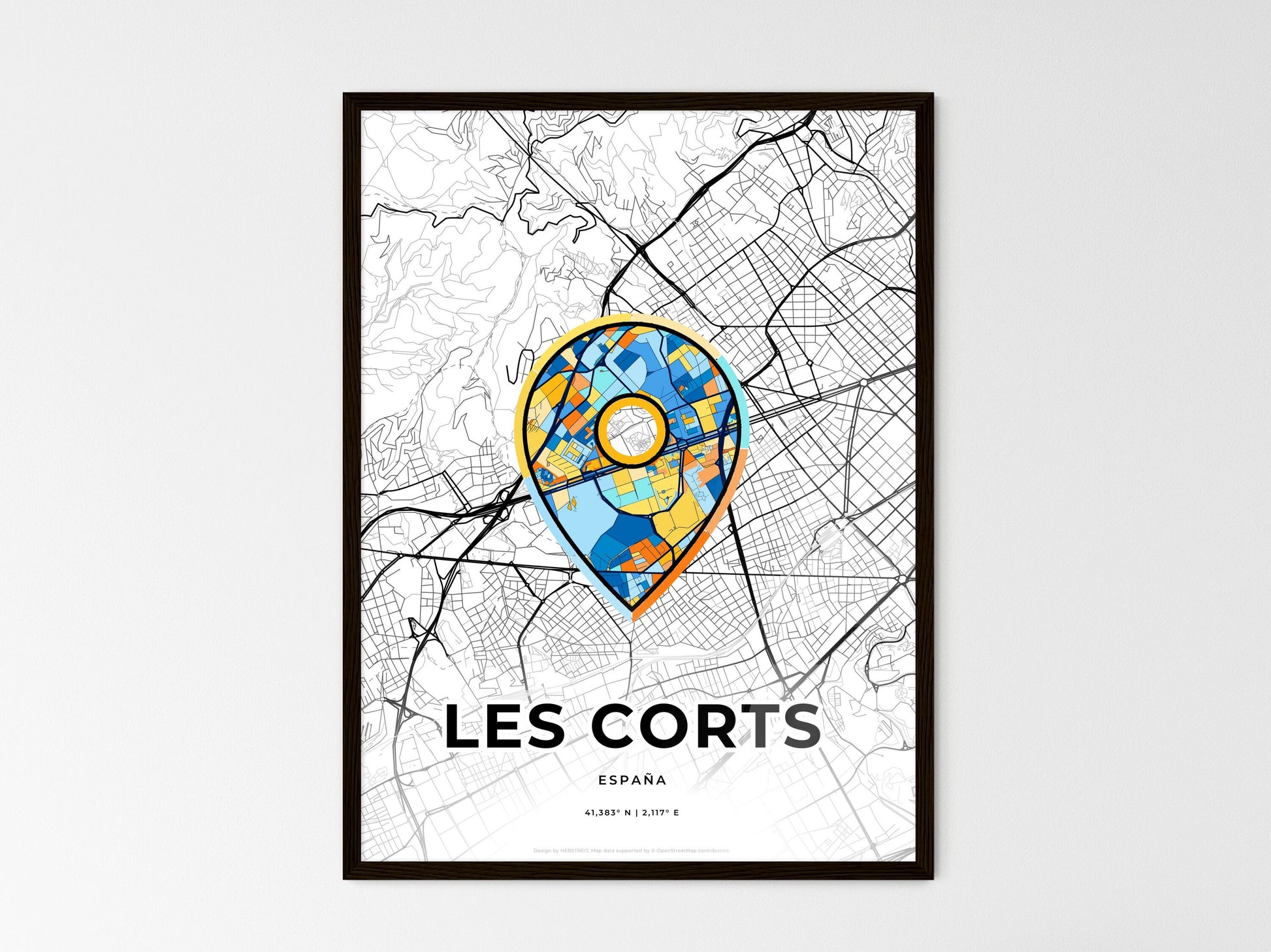 Les Corts Spain wedding art map with pointer icon