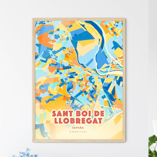 Colorful SANT BOI DE LLOBREGAT SPAIN Fine Art Map Blue Orange