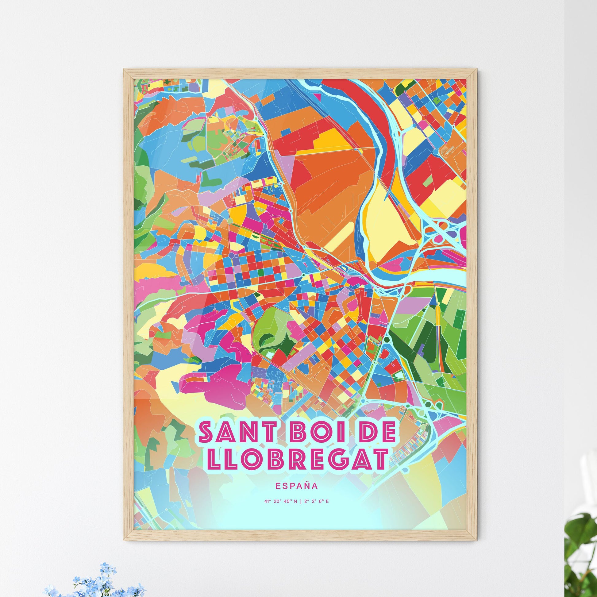 Colorful SANT BOI DE LLOBREGAT SPAIN Fine Art Map Crazy Colors