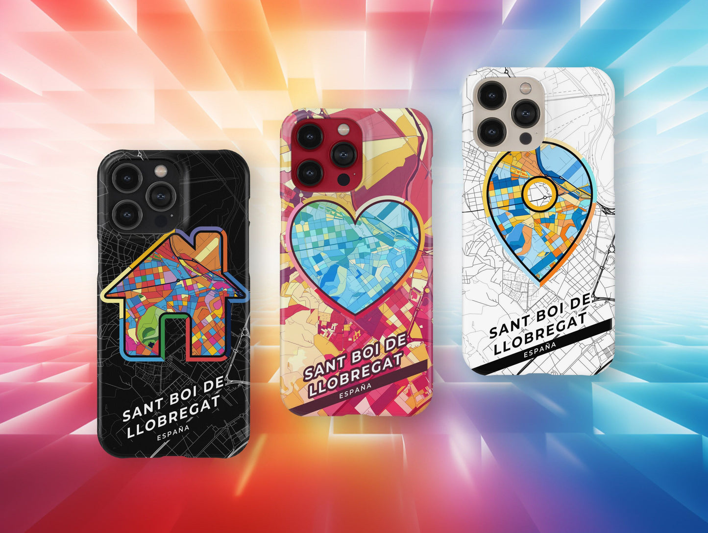Sant Boi De Llobregat Spain slim phone case with colorful icon. Birthday, wedding or housewarming gift. Couple match cases.