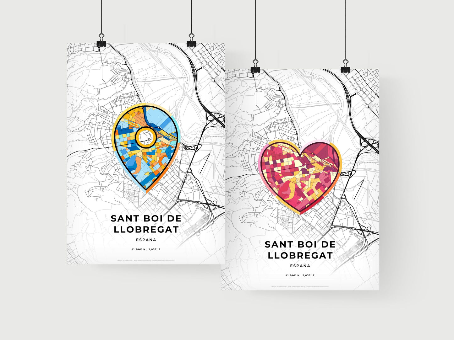 SANT BOI DE LLOBREGAT SPAIN minimal art map with a colorful icon. Where it all began, Couple map gift.