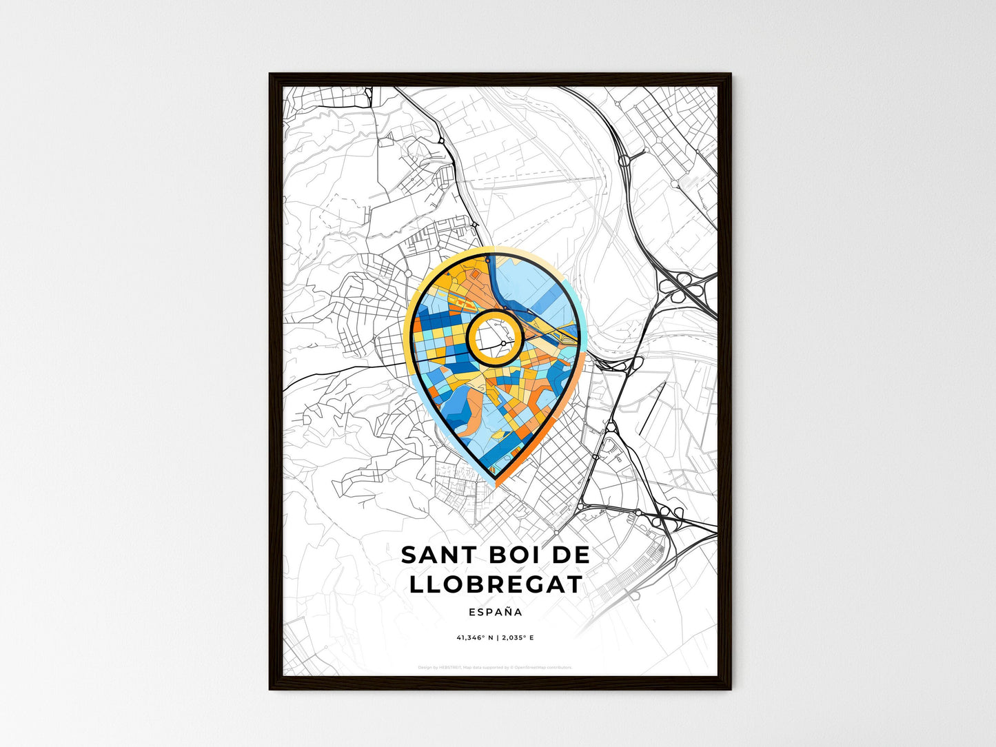 SANT BOI DE LLOBREGAT SPAIN minimal art map with a colorful icon. Where it all began, Couple map gift. Style 1