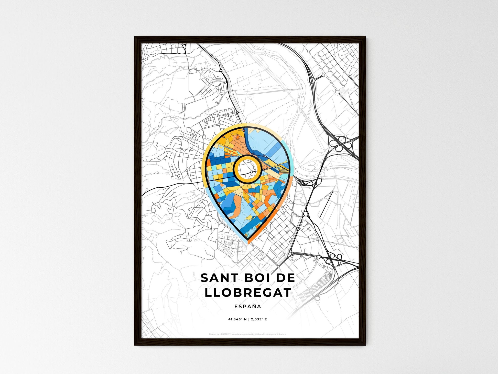 SANT BOI DE LLOBREGAT SPAIN minimal art map with a colorful icon. Where it all began, Couple map gift. Style 1