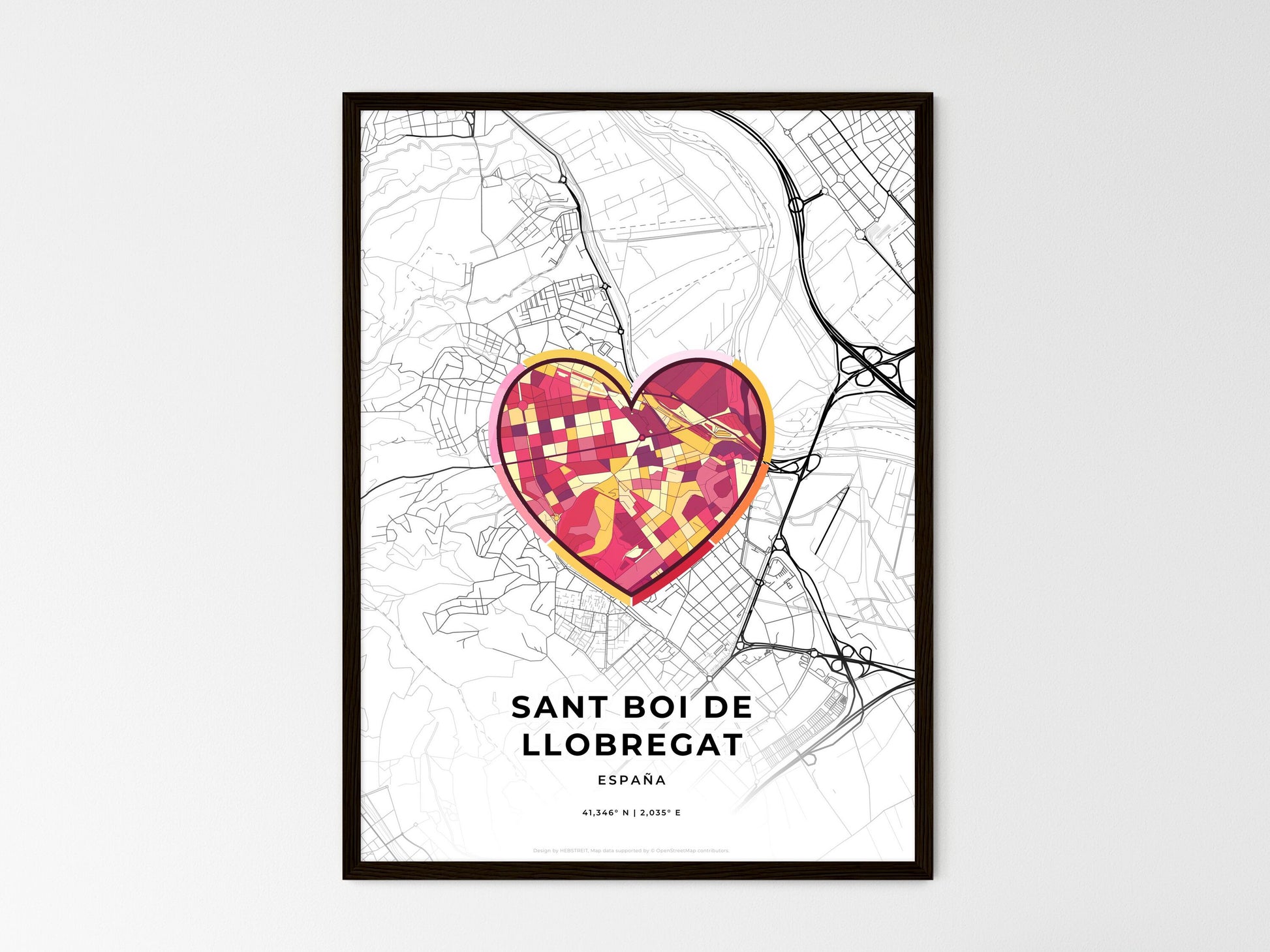 SANT BOI DE LLOBREGAT SPAIN minimal art map with a colorful icon. Where it all began, Couple map gift. Style 2