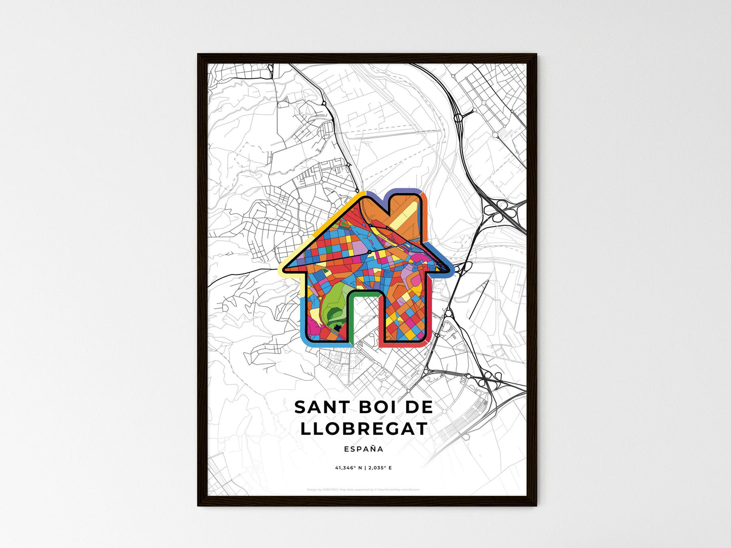 SANT BOI DE LLOBREGAT SPAIN minimal art map with a colorful icon. Where it all began, Couple map gift. Style 3
