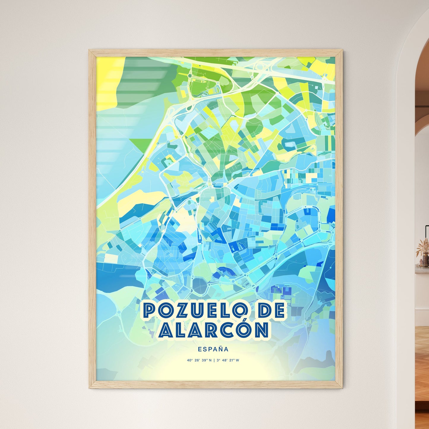 Colorful POZUELO DE ALARCÓN SPAIN Fine Art Map Cool Blue