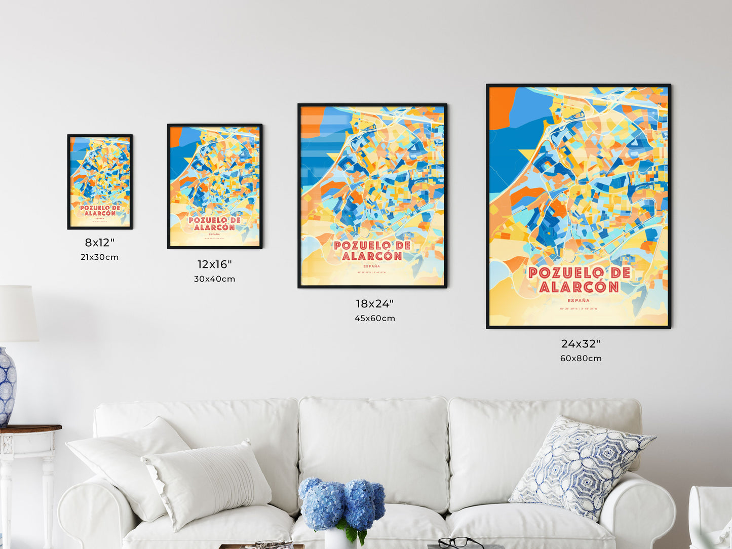 Colorful POZUELO DE ALARCÓN SPAIN Fine Art Map Blue Orange