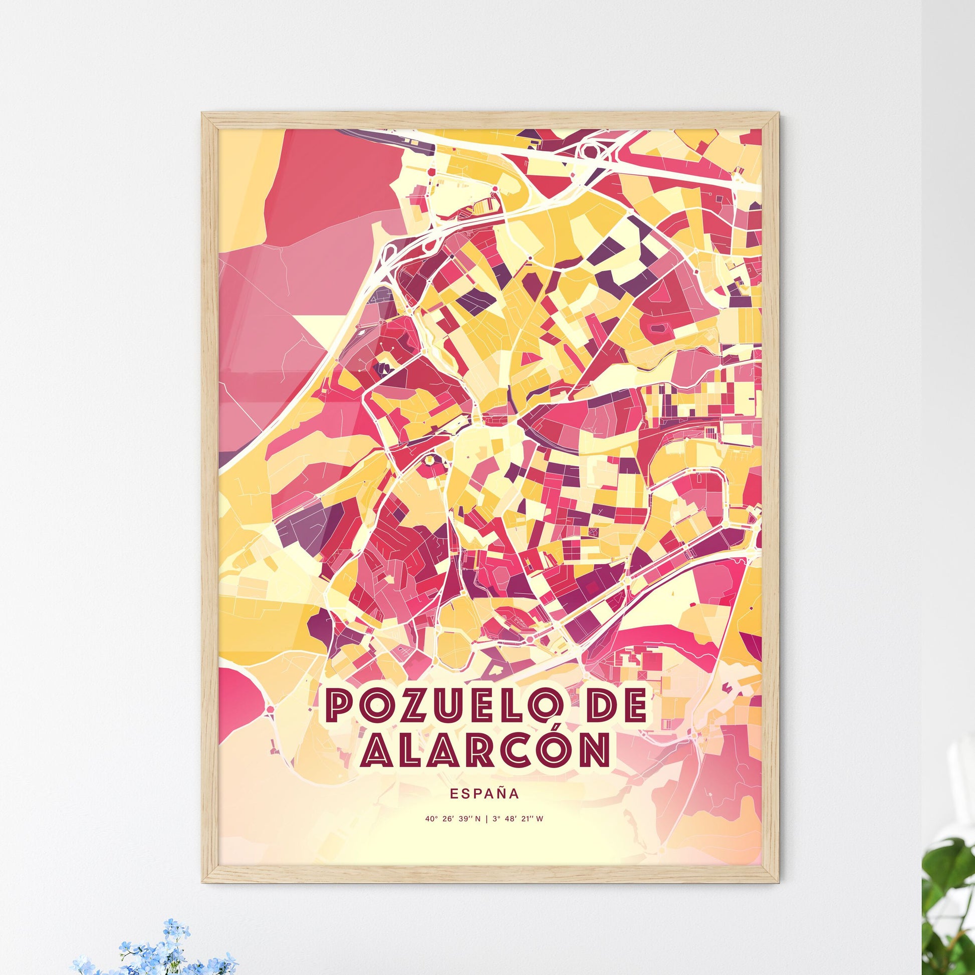 Colorful POZUELO DE ALARCÓN SPAIN Fine Art Map Hot Red