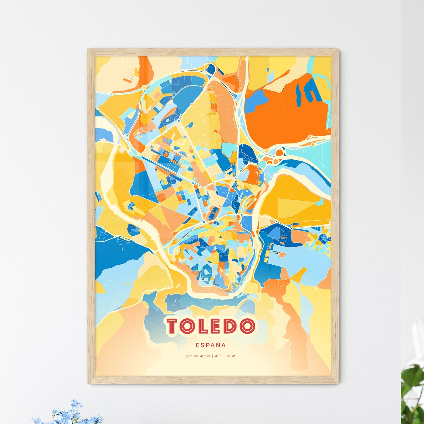 Colorful Toledo Spain Fine Art Map Blue Orange