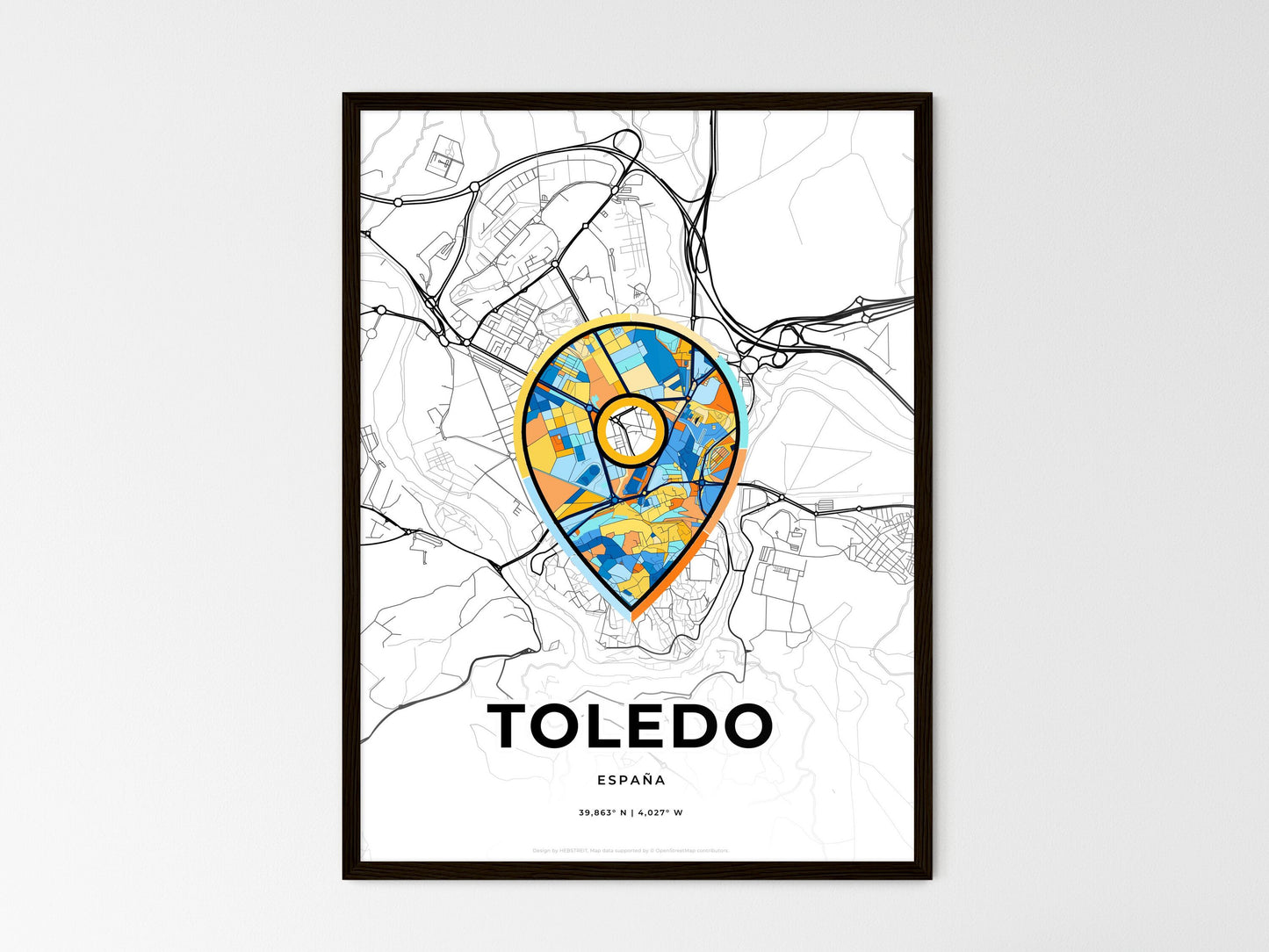 Toledo Spain wedding art map with pointer icon