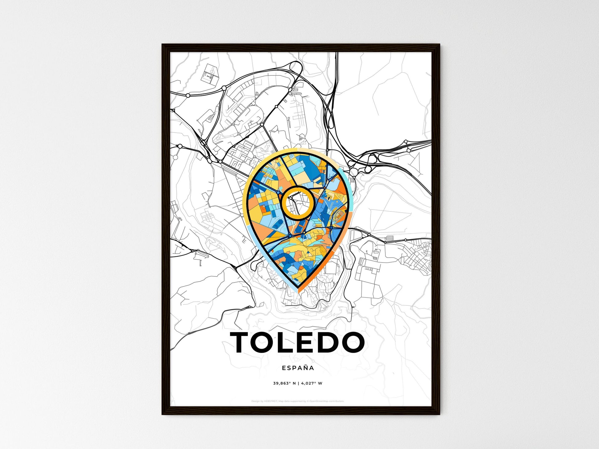 Toledo Spain wedding art map with pointer icon