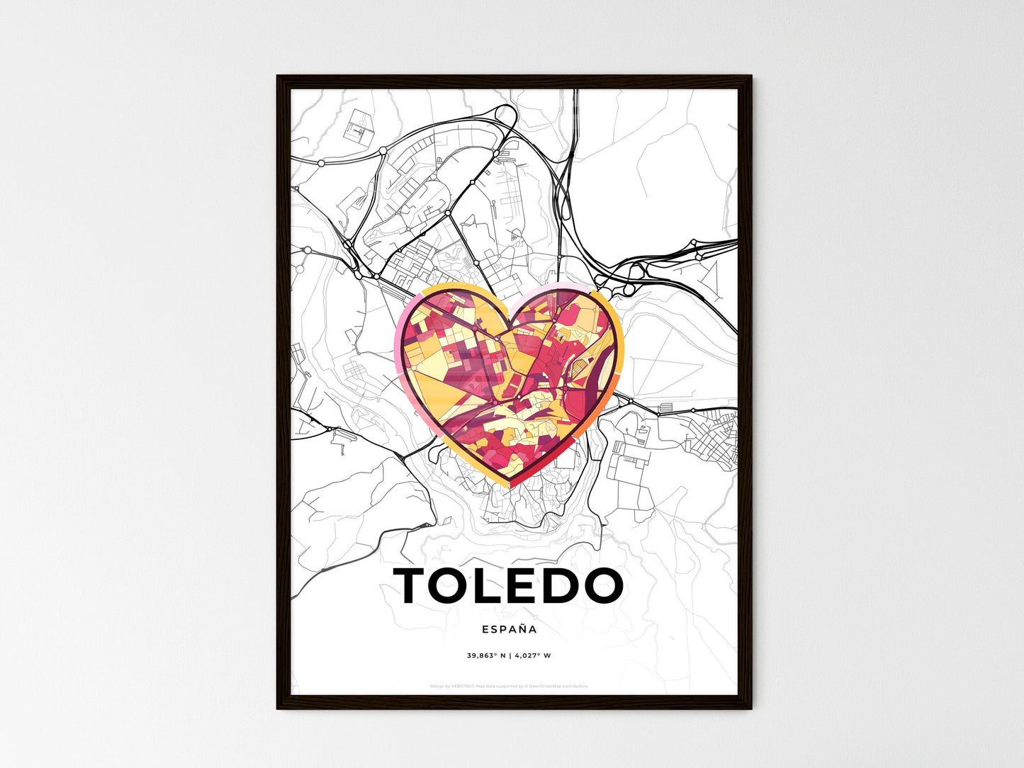 Toledo Spain wedding art map with heart icon