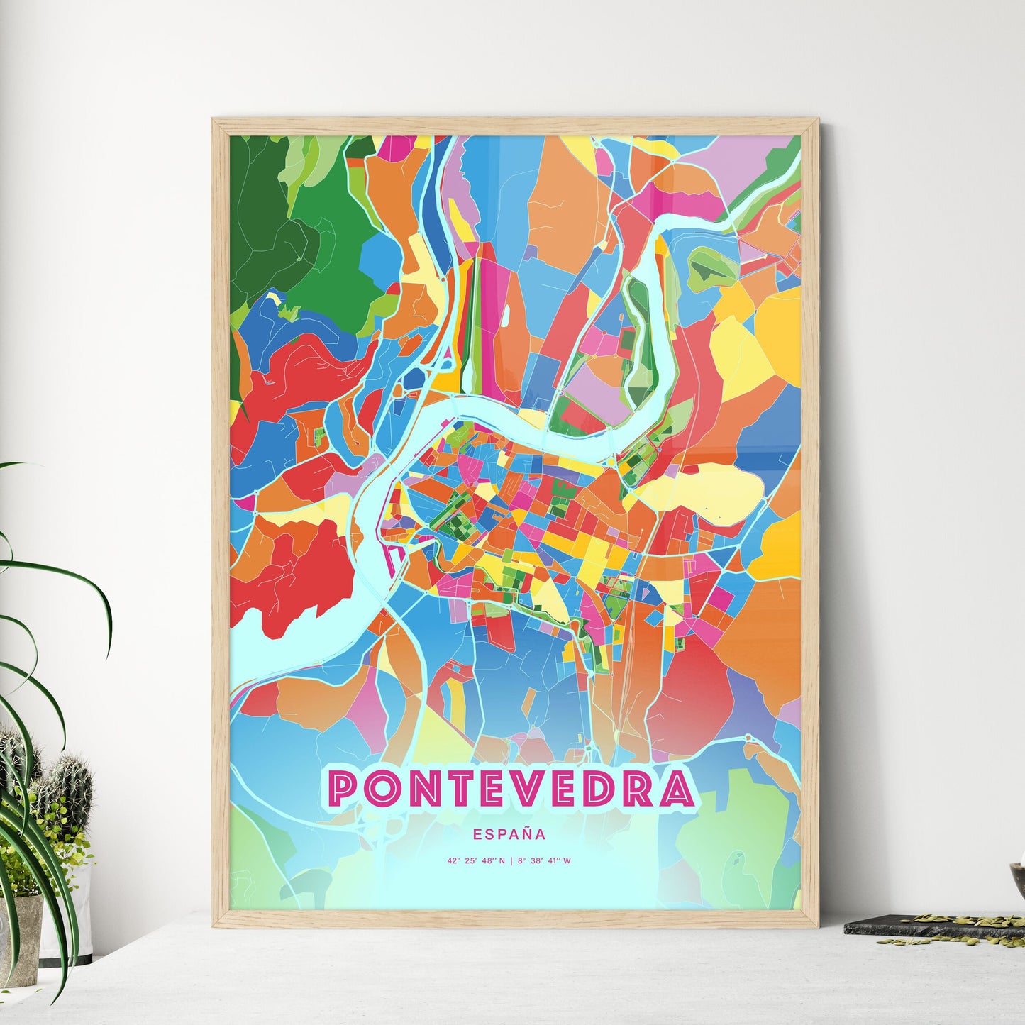 Colorful PONTEVEDRA SPAIN Fine Art Map Crazy Colors