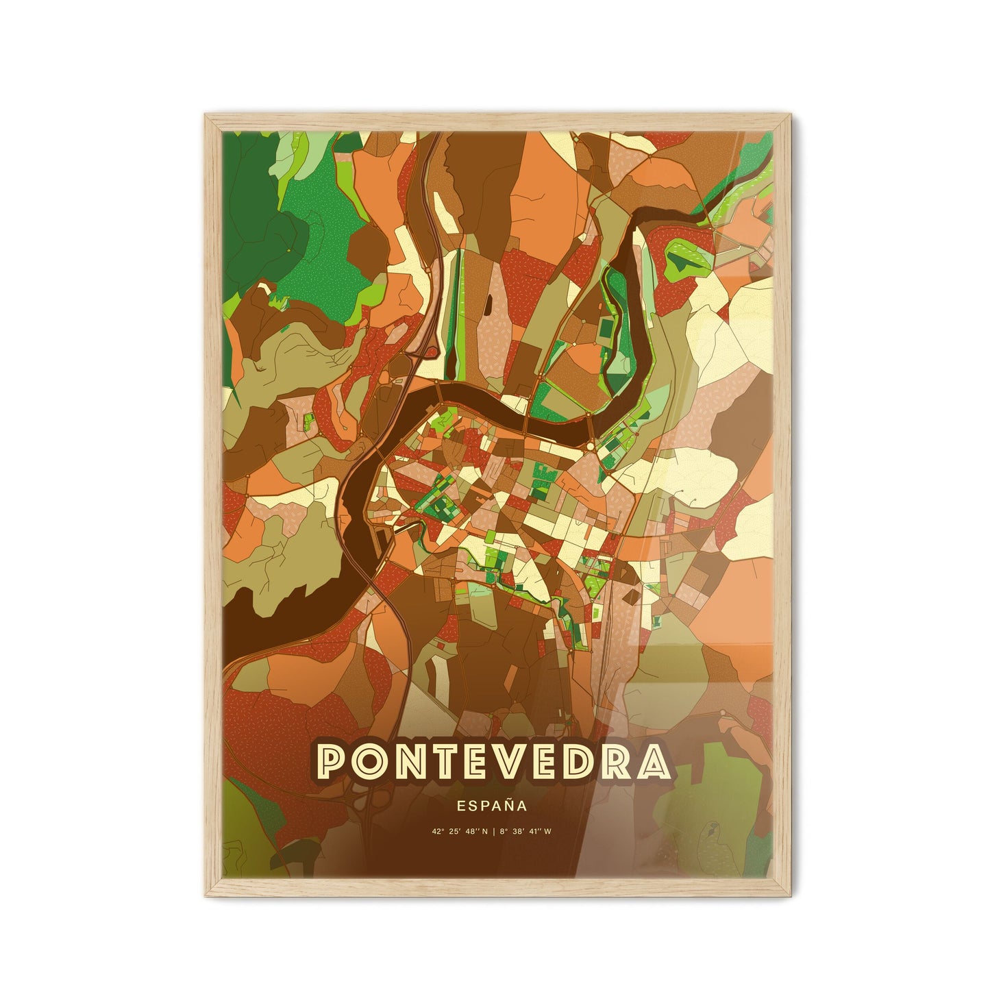 Colorful PONTEVEDRA SPAIN Fine Art Map Farmhouse