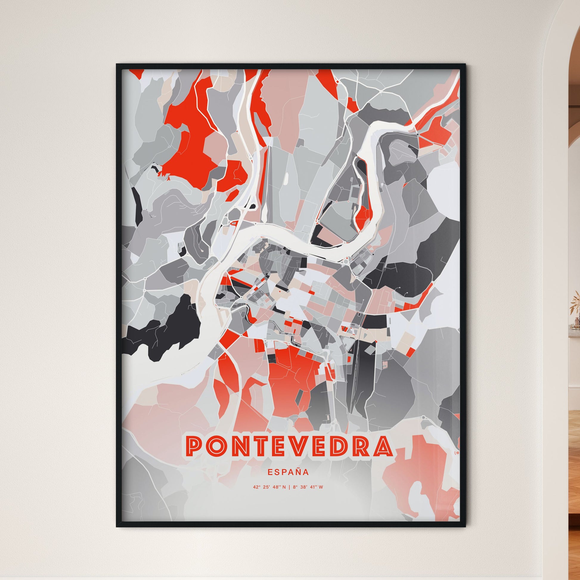 Colorful PONTEVEDRA SPAIN Fine Art Map Modern