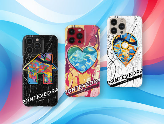 Pontevedra Spain slim phone case with colorful icon. Birthday, wedding or housewarming gift. Couple match cases.