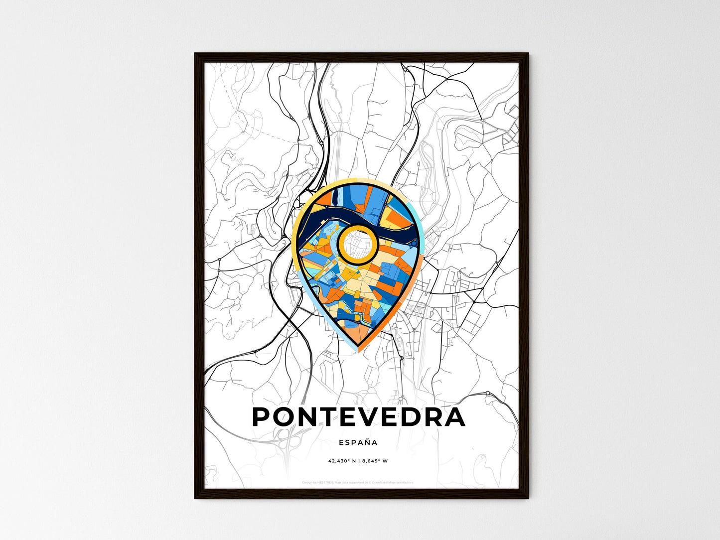 Pontevedra Spain wedding art map with pointer icon