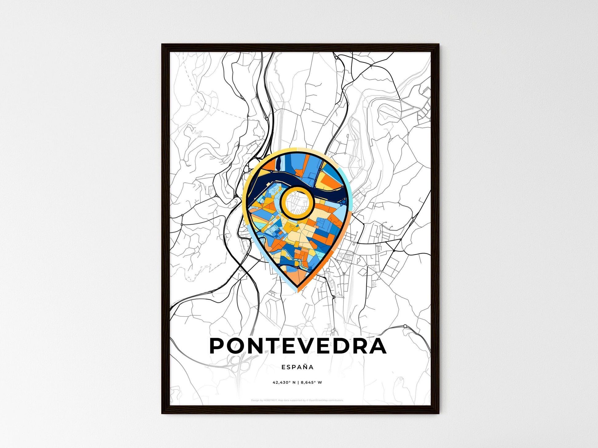 Pontevedra Spain wedding art map with pointer icon