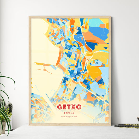 Colorful Getxo Spain Fine Art Map Blue Orange