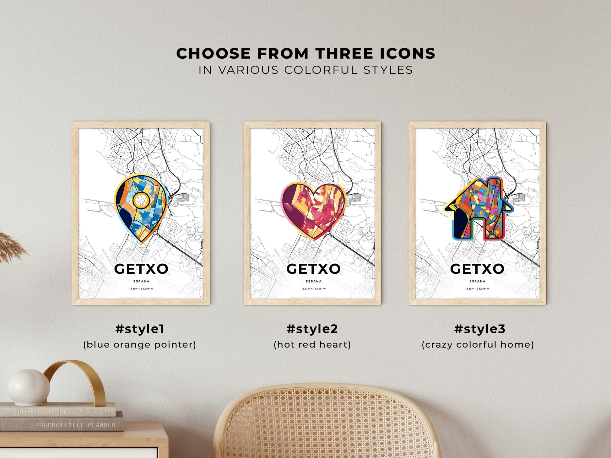 Getxo Spain maps with colorful icons