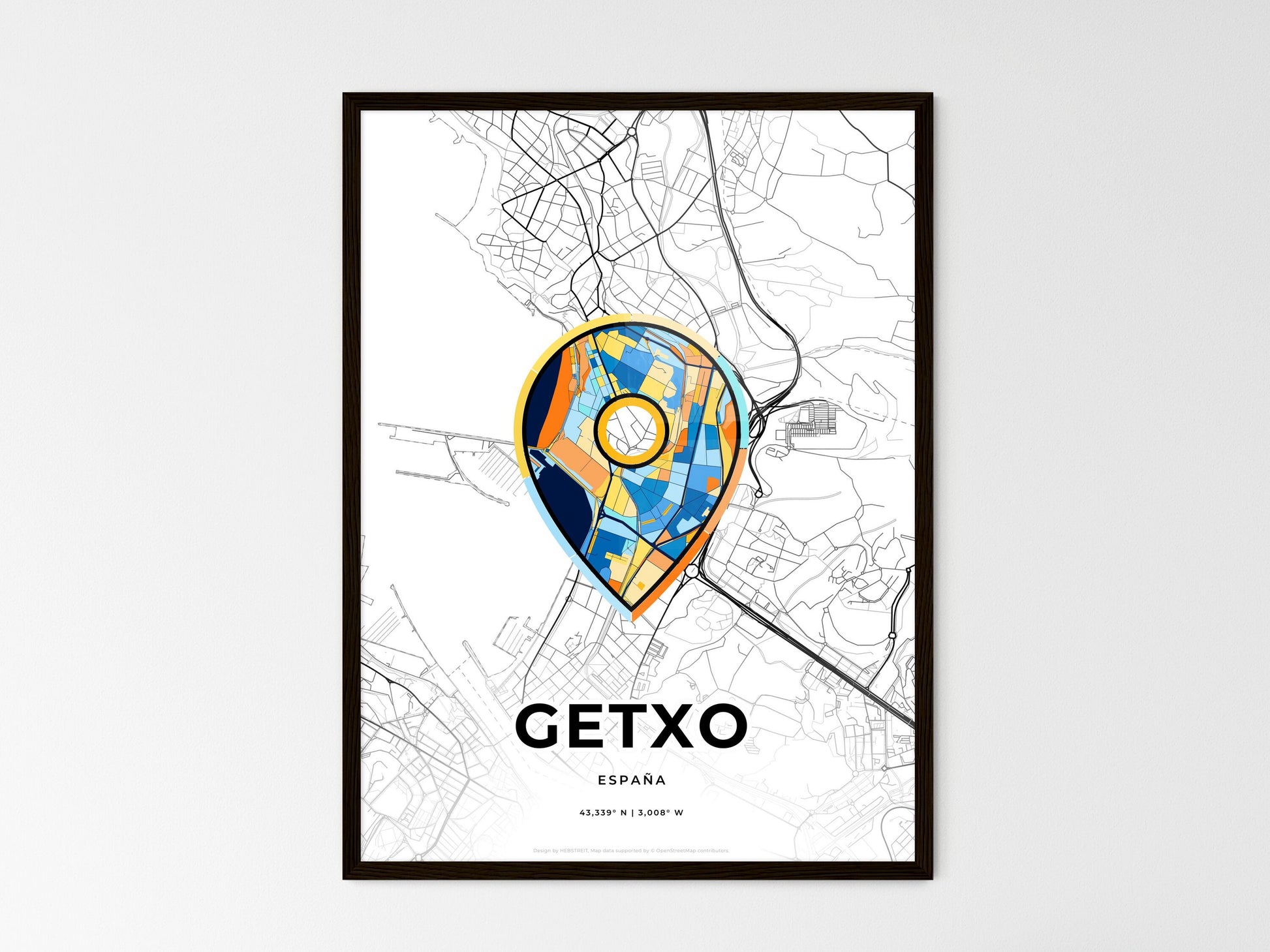 Getxo Spain wedding art map with pointer icon