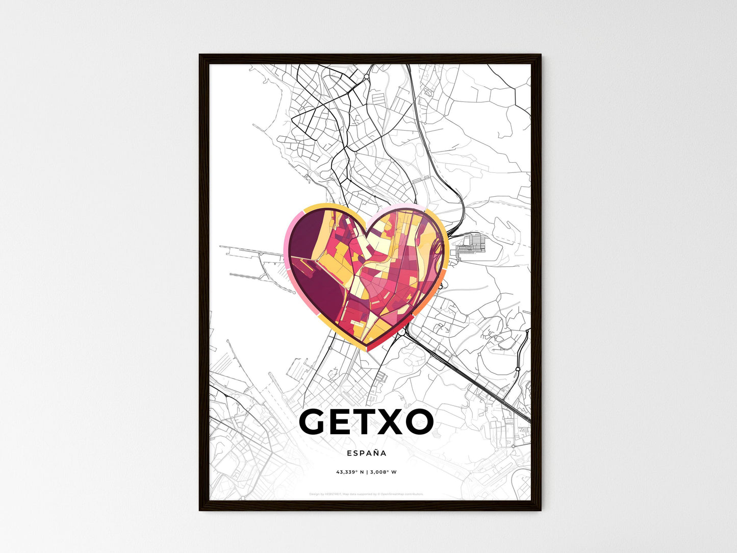 Getxo Spain wedding art map with heart icon