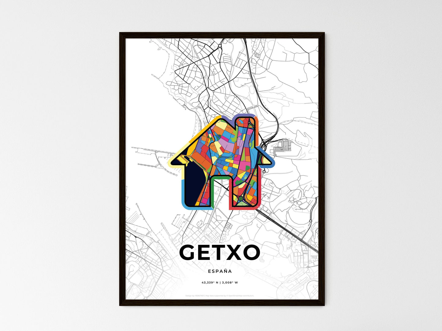 Getxo Spain wedding art map with home icon