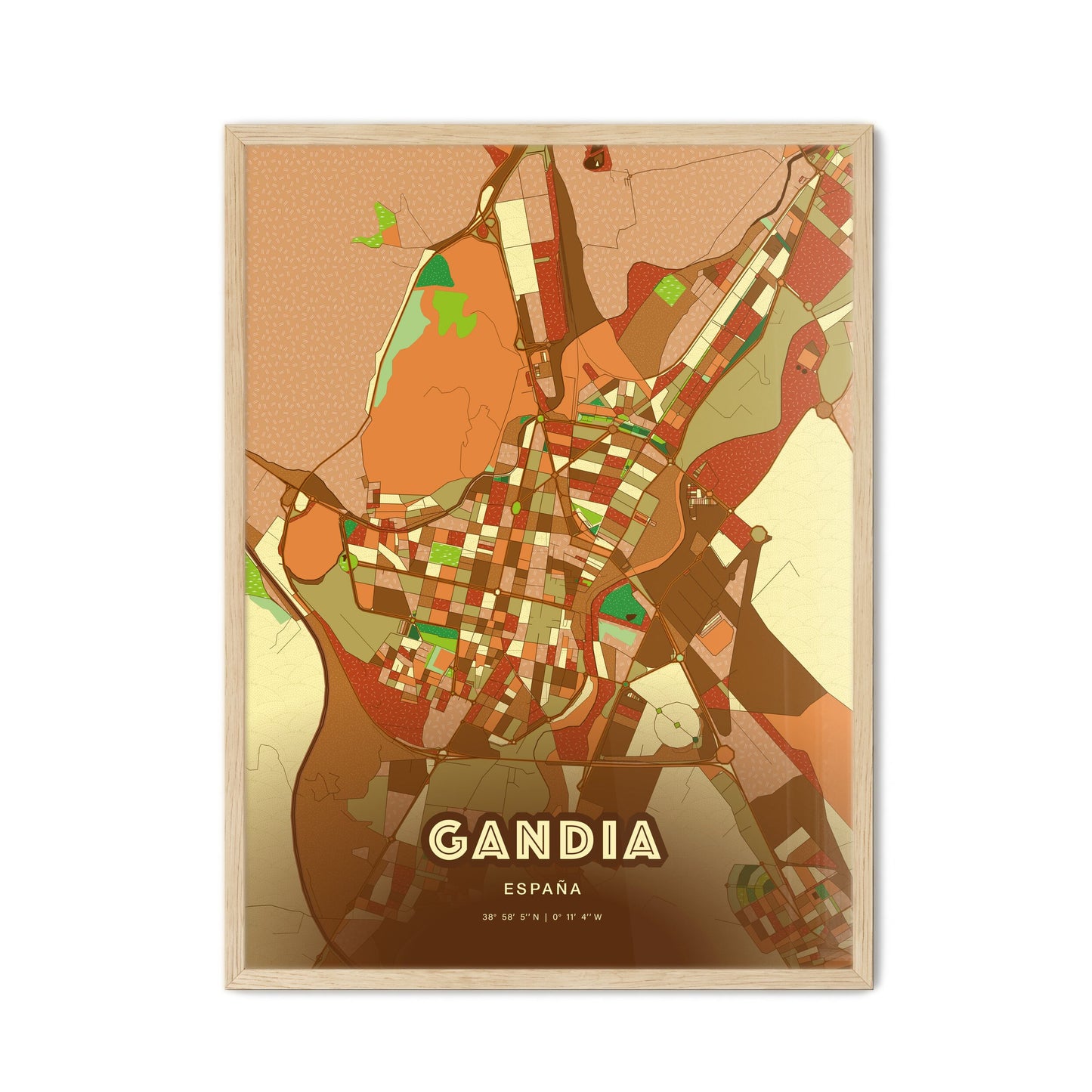 Colorful GANDIA SPAIN Fine Art Map Farmhouse