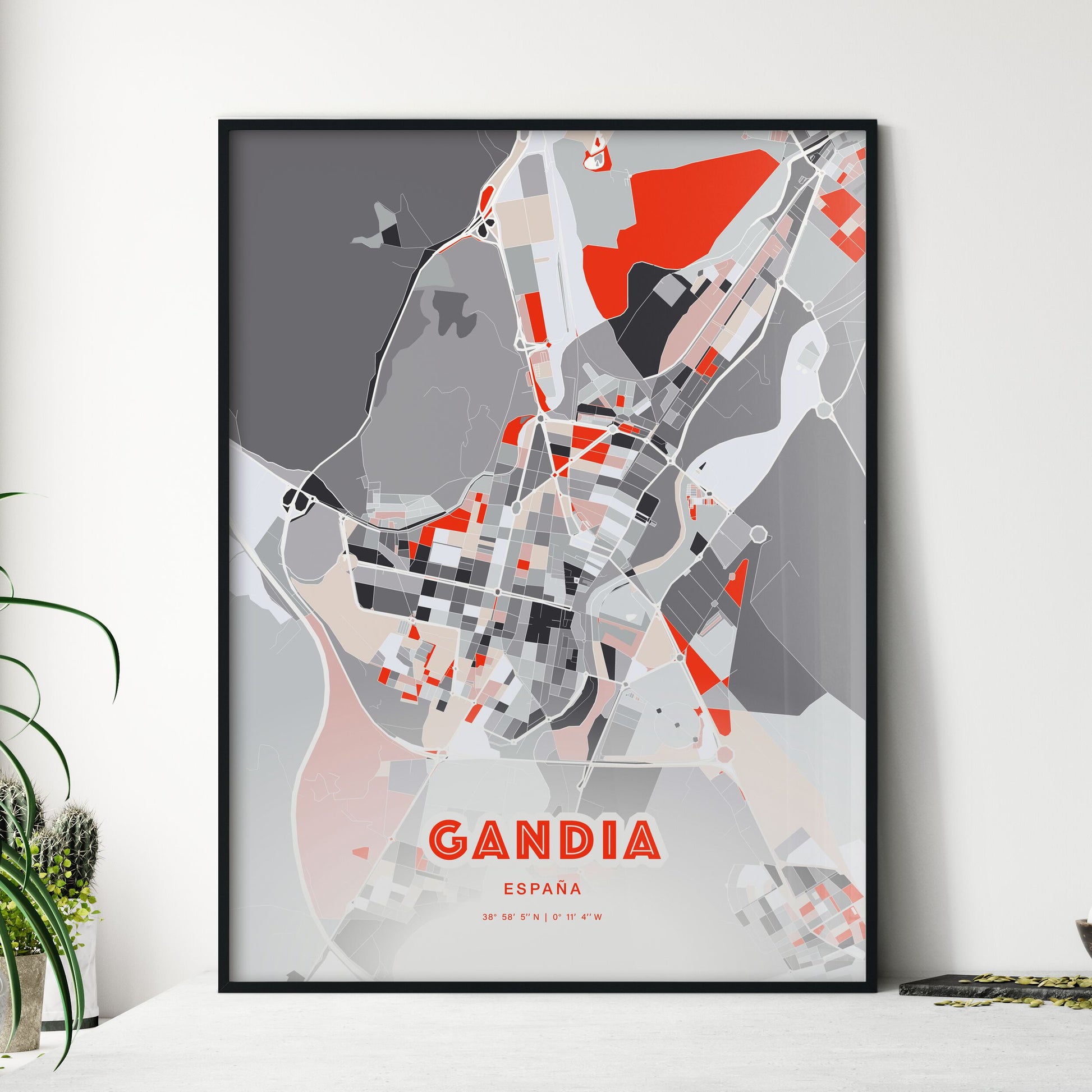 Colorful GANDIA SPAIN Fine Art Map Modern