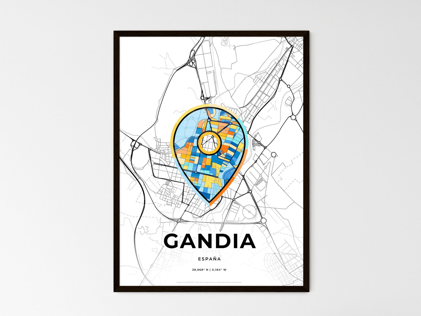 Gandia Spain wedding art map with pointer icon
