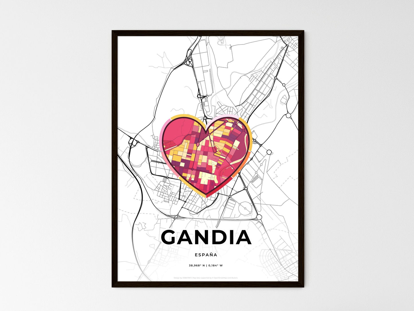 Gandia Spain wedding art map with heart icon