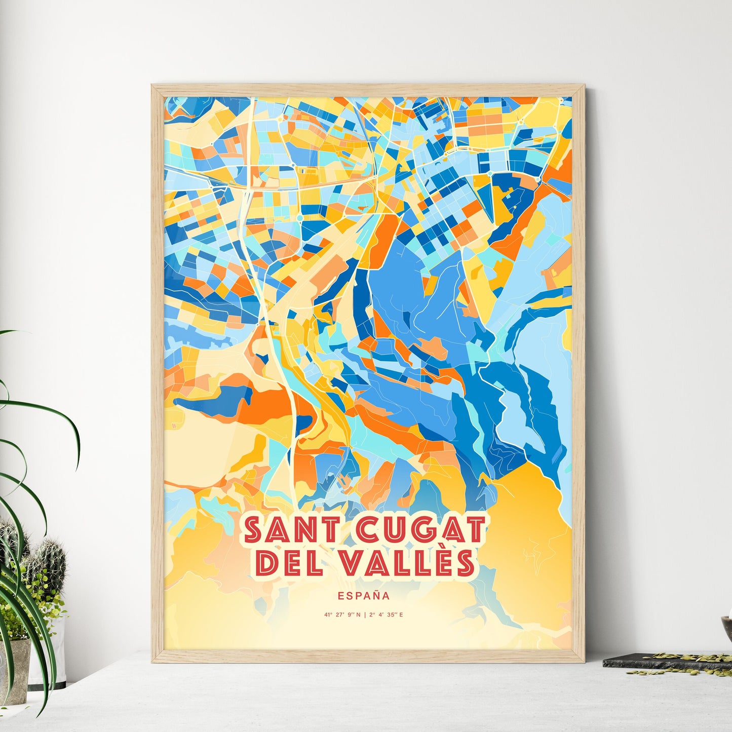 Colorful SANT CUGAT DEL VALLÈS SPAIN Fine Art Map Blue Orange