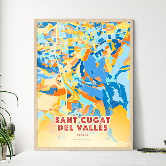 Colorful SANT CUGAT DEL VALLÈS SPAIN Fine Art Map Blue Orange