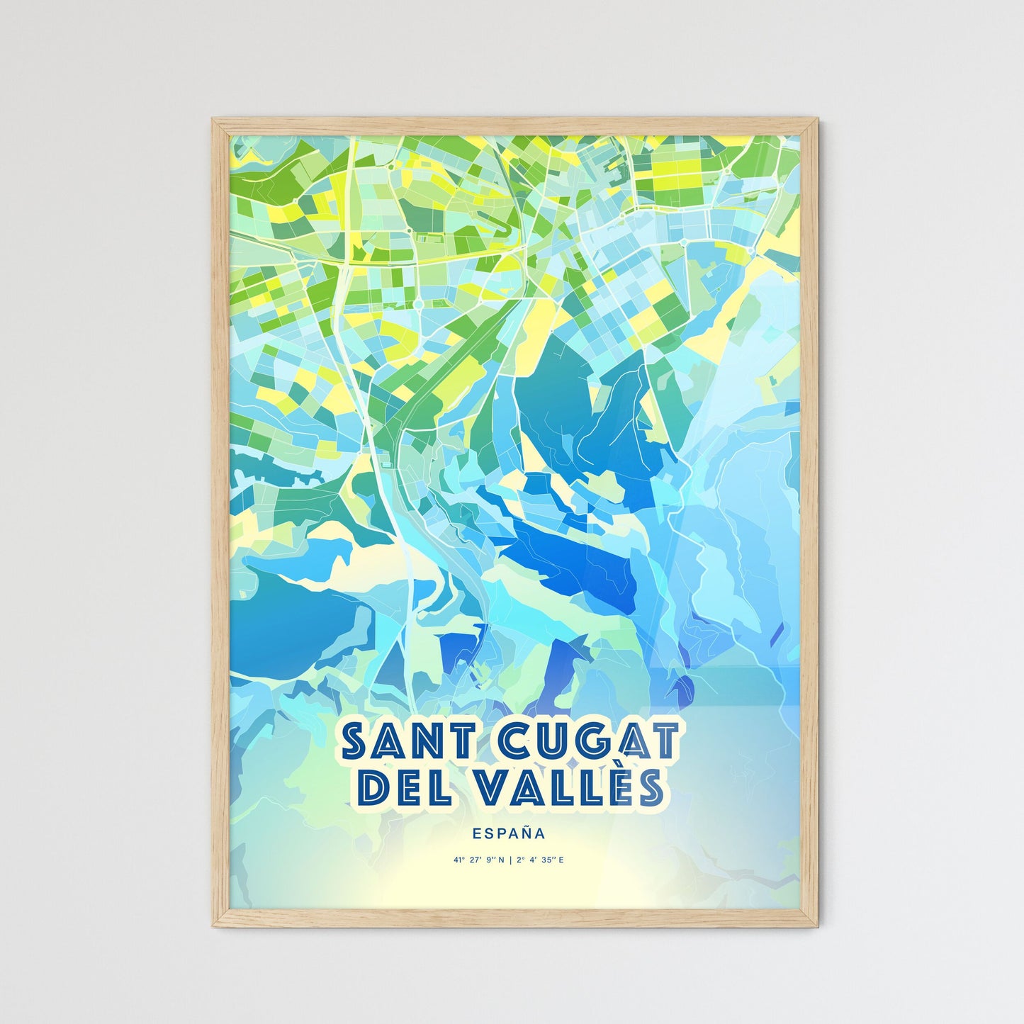 Colorful SANT CUGAT DEL VALLÈS SPAIN Fine Art Map Cool Blue